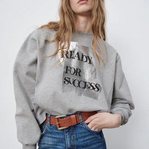 New Zara Gray Ready for Success Cropped Sweatshirt